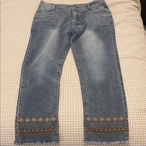 Cutest Jeans Ever! Embroidered Jeans with Fringe Hem Ankle length NWOT Size XXL